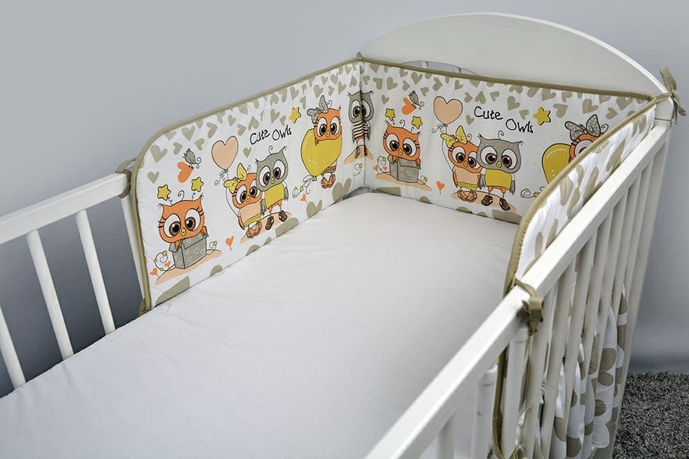 Bērnu gultiņas aizsargapmale 180 сm ANKRAS OWLS-HEARDS beige