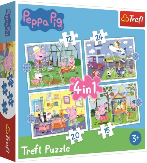 Puzzle Cuciņa Peppa 4in1 12/15/20/24 gb. 4+ TREFL Peppa Pig T34359