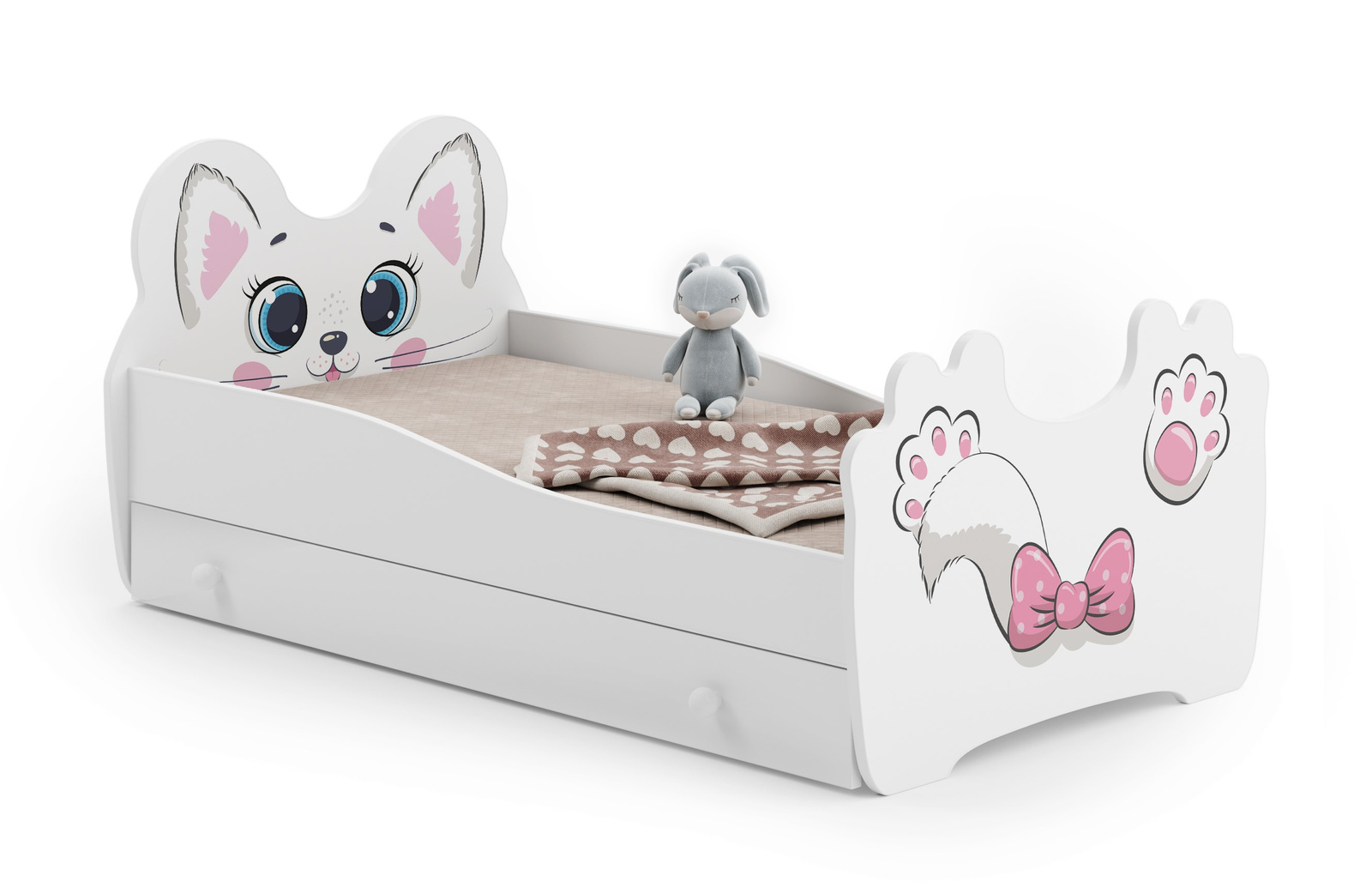 Bērnu gulta Pink Cat 140x70 ar atvilktni un matraci