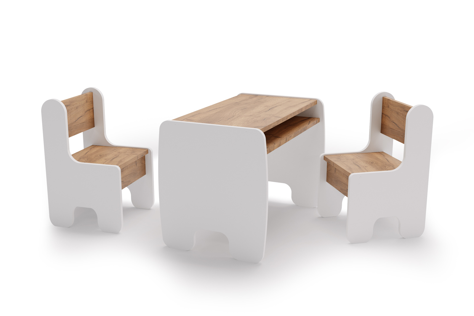 Bērnu galda un divu bērnu krēslu komplekts white/oak craft gold colour