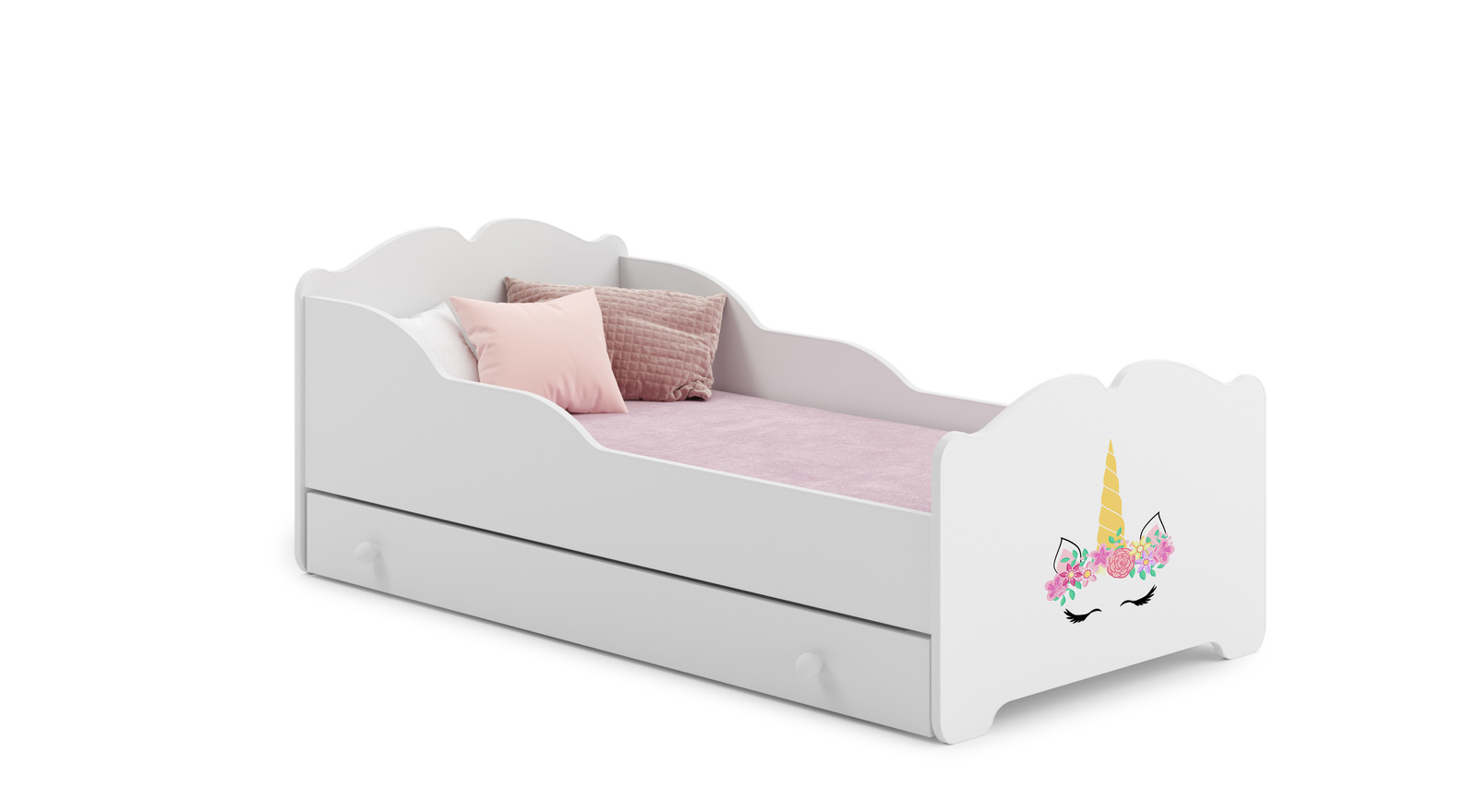 Bērnu vienvietīga gulta ar atvilktni un matraci Anna Unicorn Horn 140x70