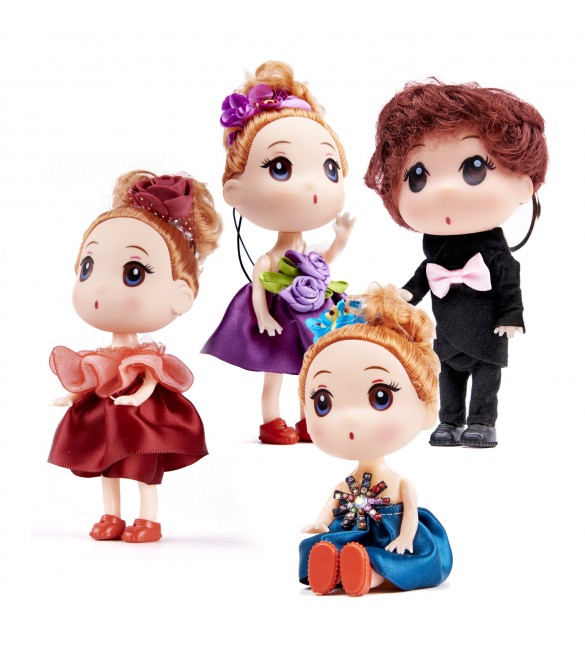 Leļļu komplekts:3 meitenes+1 puika (12 cm) 6361