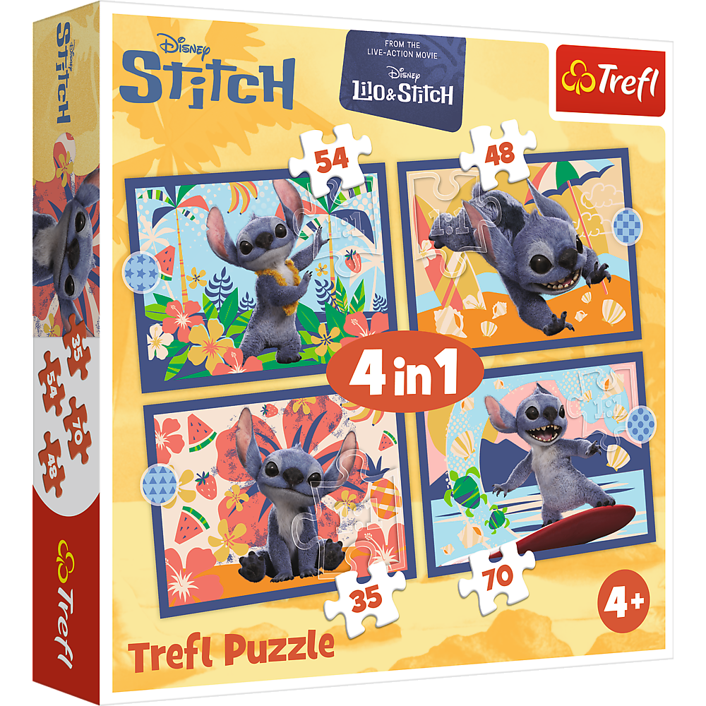 4-in-1 Puzzle – Hawaiian Vacation – Disney Stitch Trefl 34666