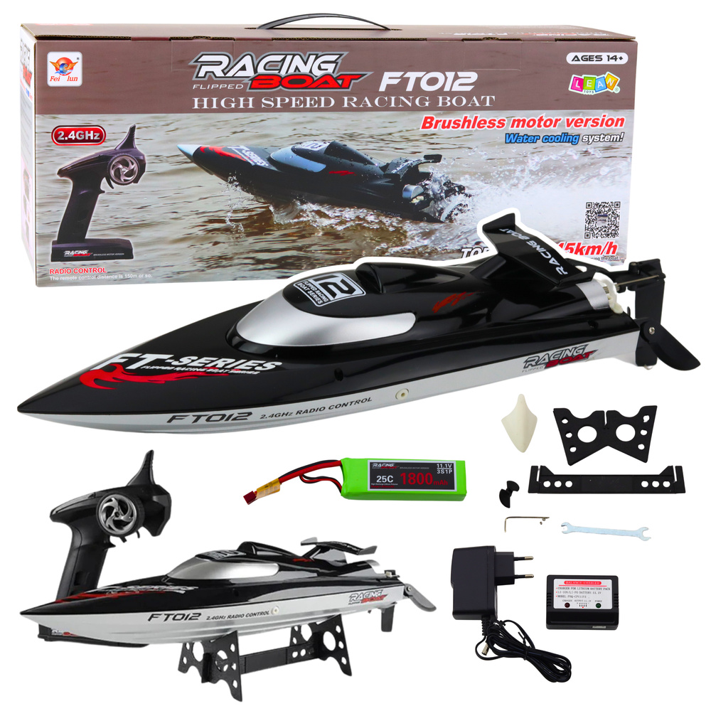 Boat Motorboat FT012 Remote Controlled RC Black 50km/h 2.4G