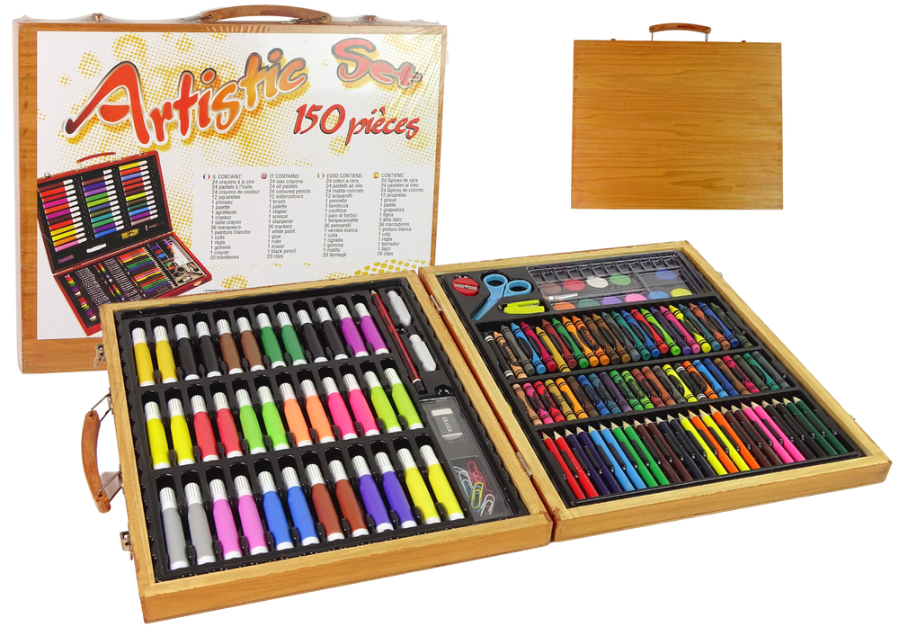 Large Artistic Set in a Wooden Case  Artistic Set 150 Pieces Creative fun