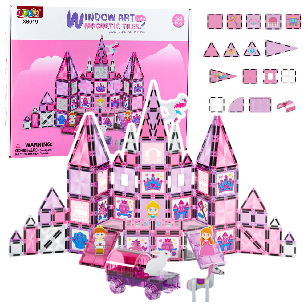 Magnetic Blocks Stained Glass Windows For Painting Pink Markers 126 pcs.