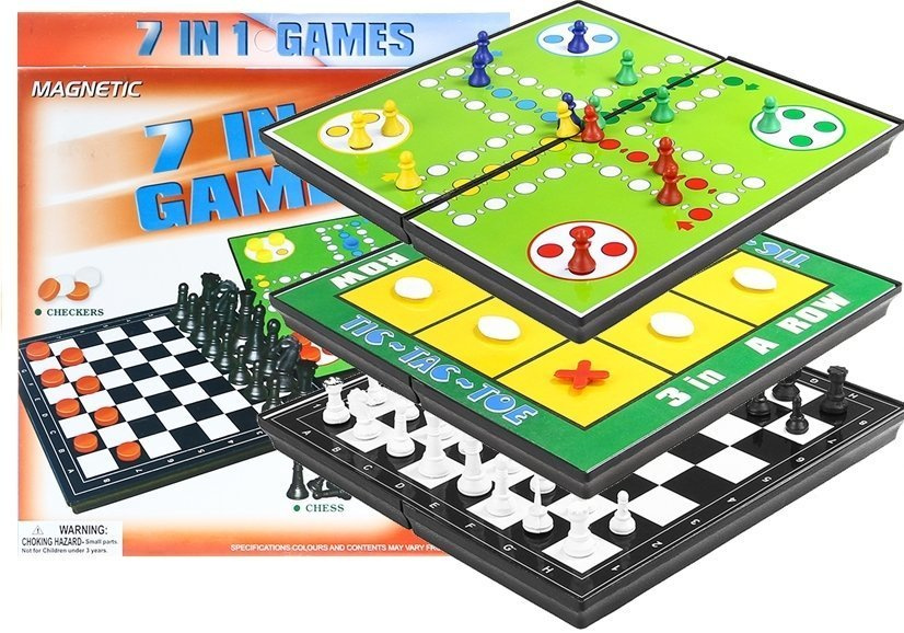 Magnetic Game Board Set 7 in 1 Chess Ludo Backgammon Draughts