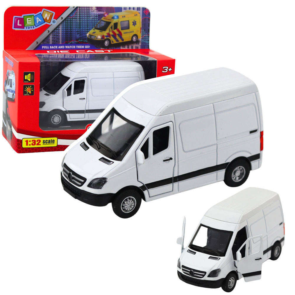Metal Delivery Truck With Pull Back Motor, Lights, Sounds, White 1:32