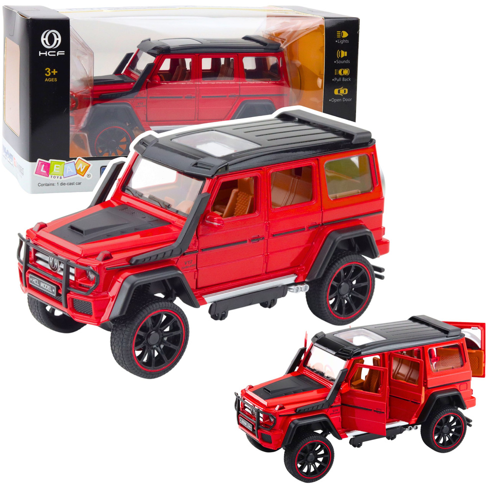 Off-Road Car Metal Pull-Back Drive Opening Doors Red 1:22