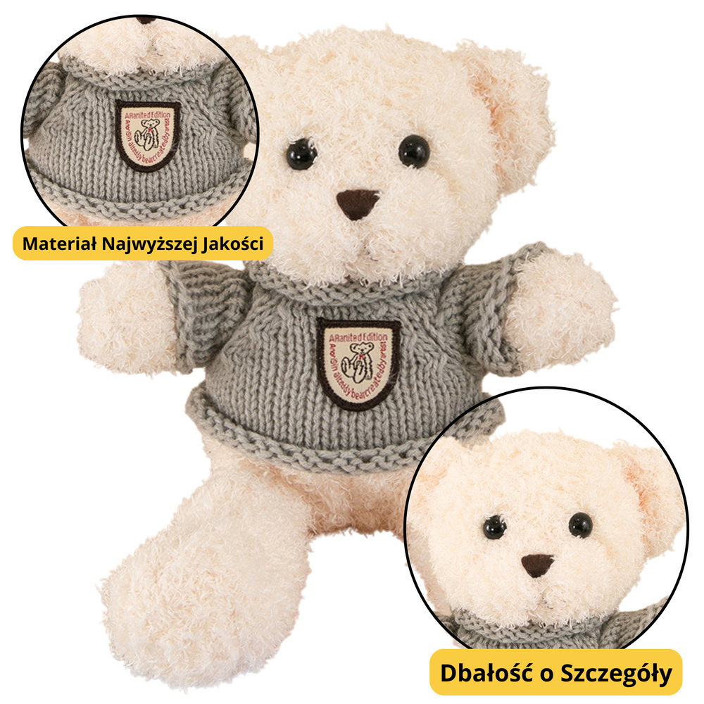 Plush Mascot Cuddly Toy Teddy Bear White Gray Sweater 26cm