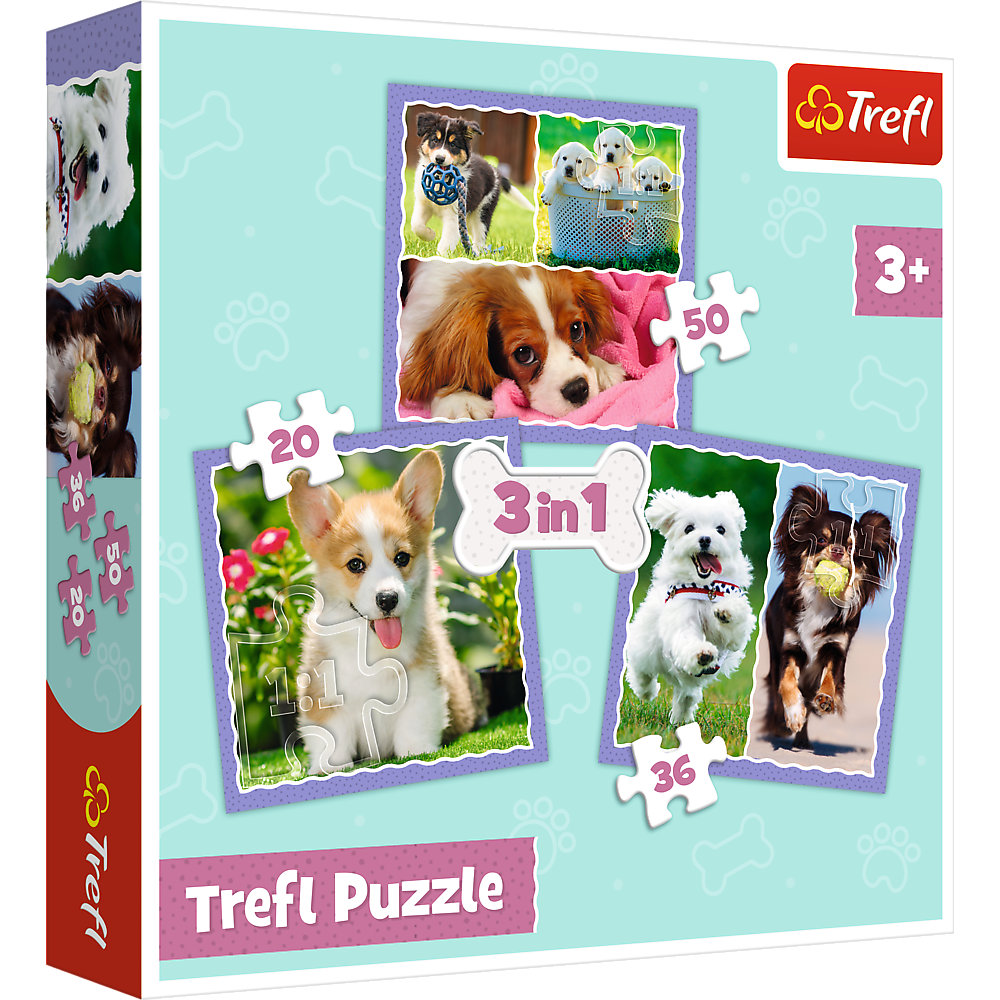 Puzzle - 3 in 1 - Cute dogs - Trefl 34854