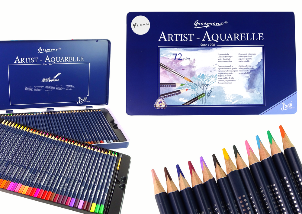 Set of 72 Watercolor Pencils Metal Container