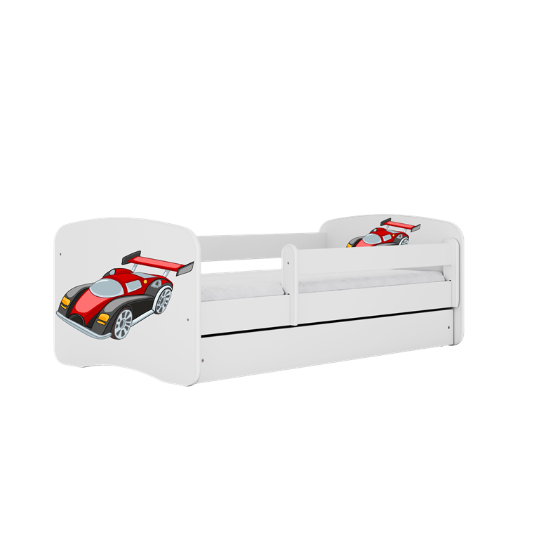 Bērnu gulta balta Race Car bez atvilktnes ar matraci 160x80