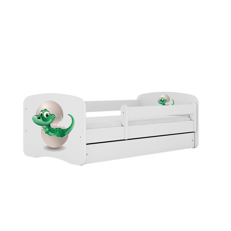 Bērnu gulta balta Little Dino ar atvilktni un matraci 140x70