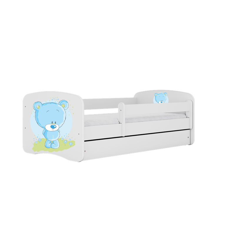 Gulta White Blue Bear bez atvilktnes ar matraci 140x70