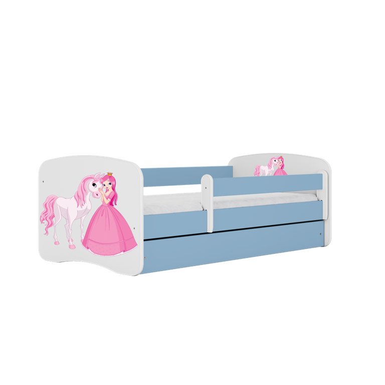 Bērnu gulta zila Princess Horse bez atvilktnes un lateksa matraci 160x80