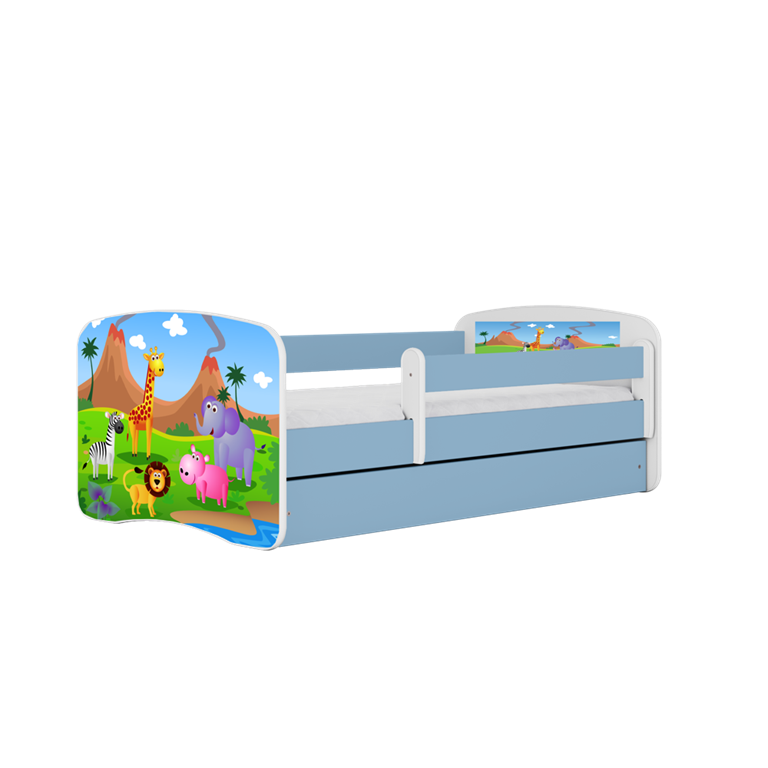 Łóżko babydreams niebieskie safari bez szuflady materac 140/70