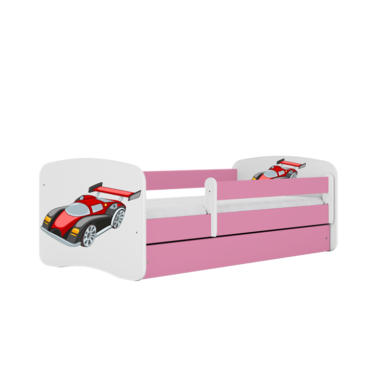 Łóżko babydreams różowe auto wyścigowe z szufladą materac 180/80