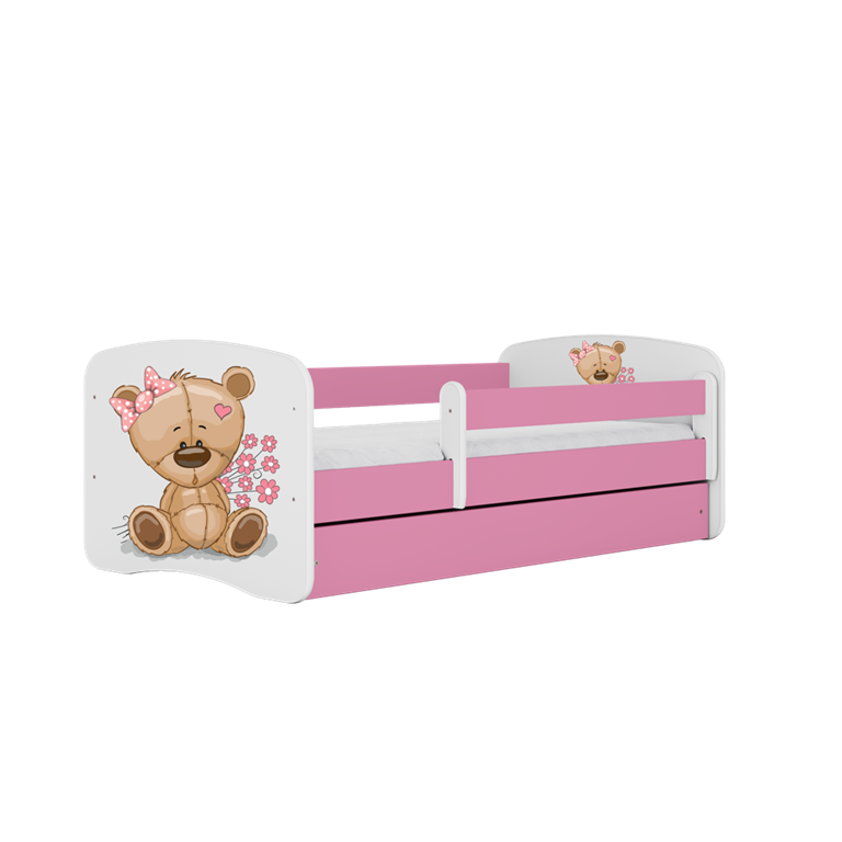 Bērnu gulta Pink Bear with Flowers bez izvelkamās atvilktnes ar matraci 140x70