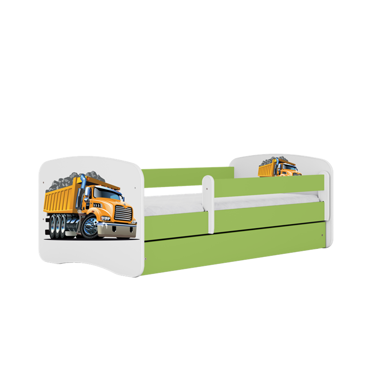 Łóżko babydreams zielone ciężarówka z szufladą materac 140/70