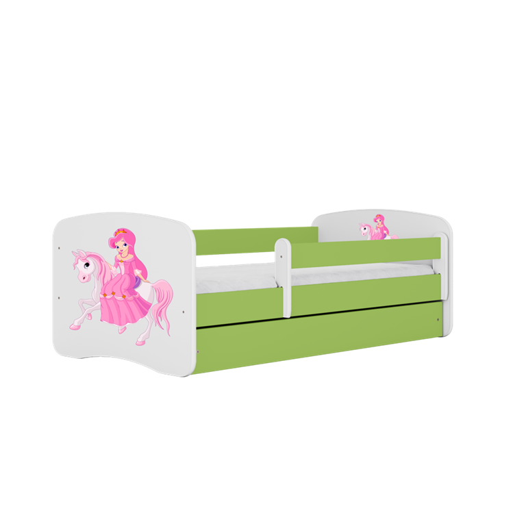 Łóżko babydreams zielone księżniczka na koniku bez szuflady materac 140/70
