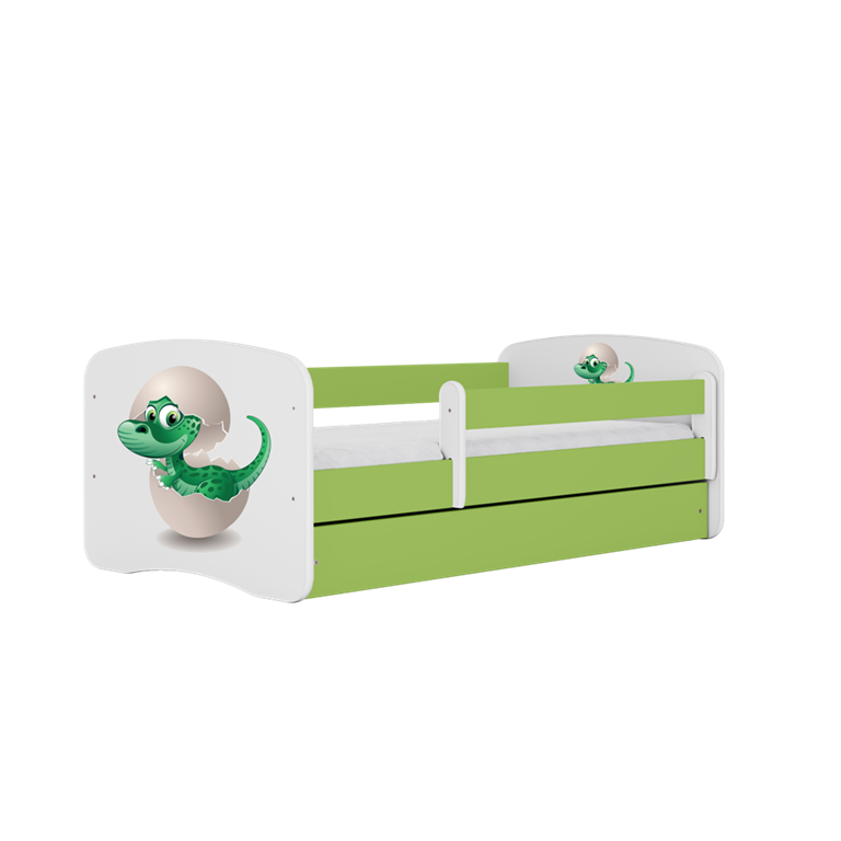 Łóżko babydreams zielone mały dino z szufladą materac 140/70