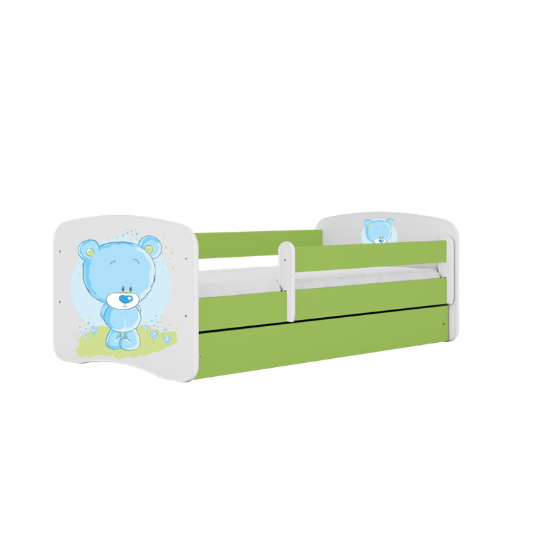 Łóżko babydreams zielone niebieski miś z szufladą materac 140/70