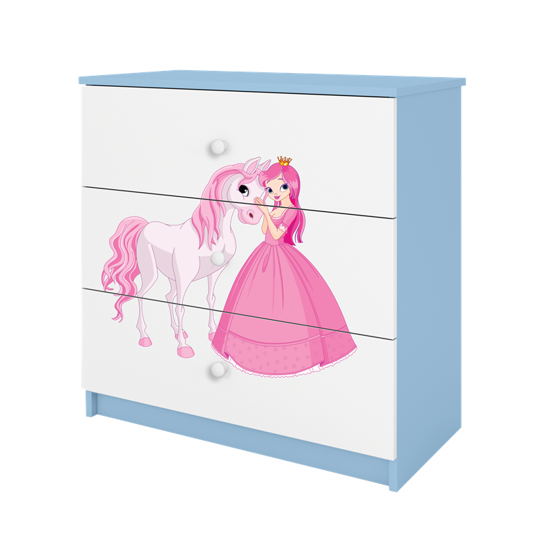 Komoda babydreams niebieska księżniczka konik