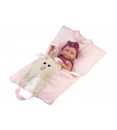 Lelle zīdainis Nica meitene ar somiņu un mānekli (vinila ķermenis) 40 cm Spānija LL73812
