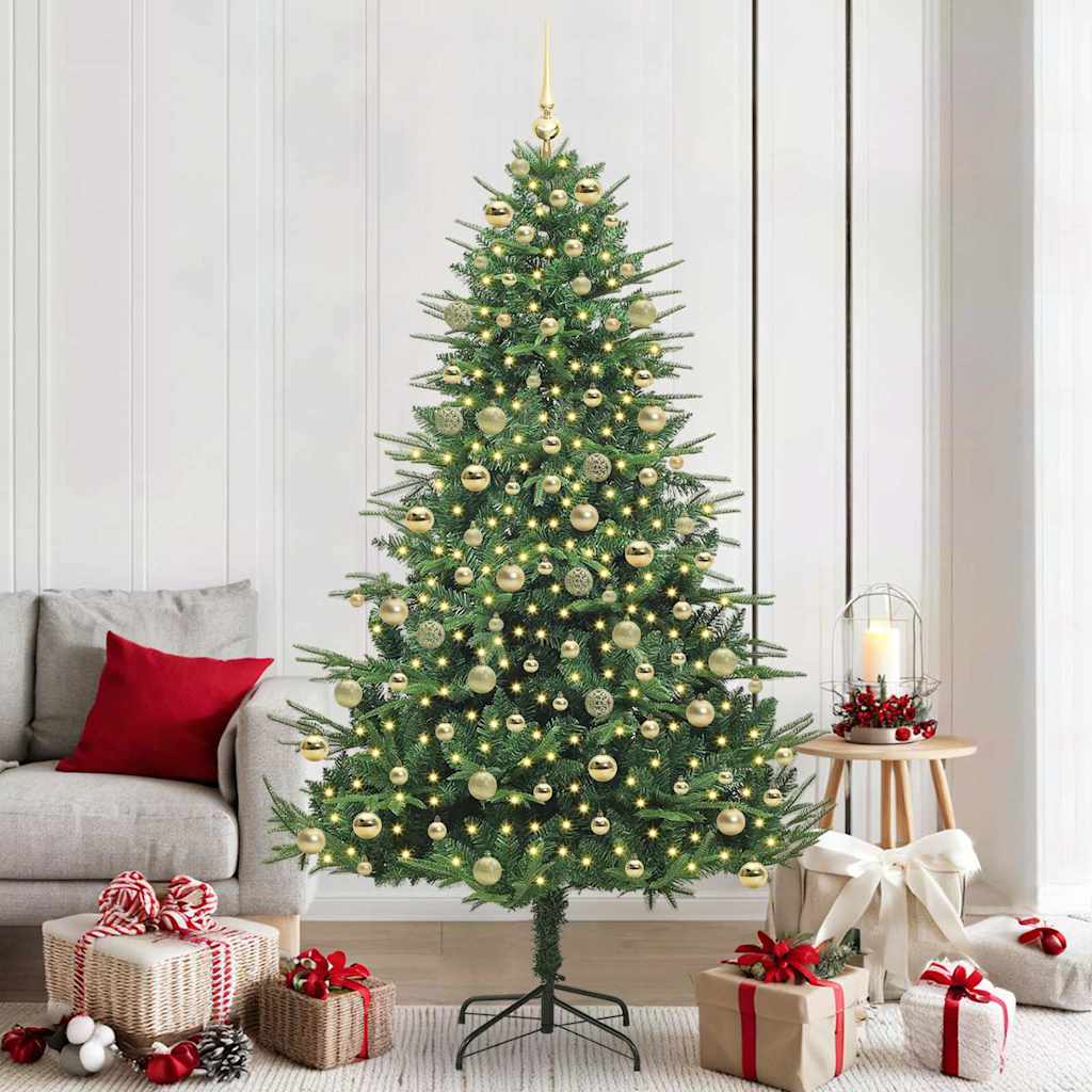 Mākslīgais Iepriekš Apgaismotais Ziemassvētku Koks Ar Bumbu Komplektu Vidaxl