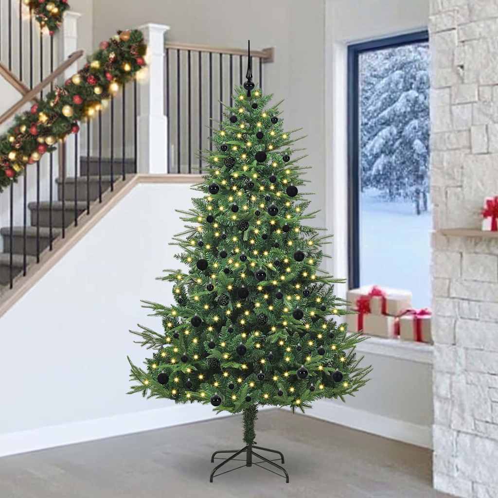 Mākslīgais Iepriekš Apgaismotais Ziemassvētku Koks Ar Bumbu Komplektu Vidaxl