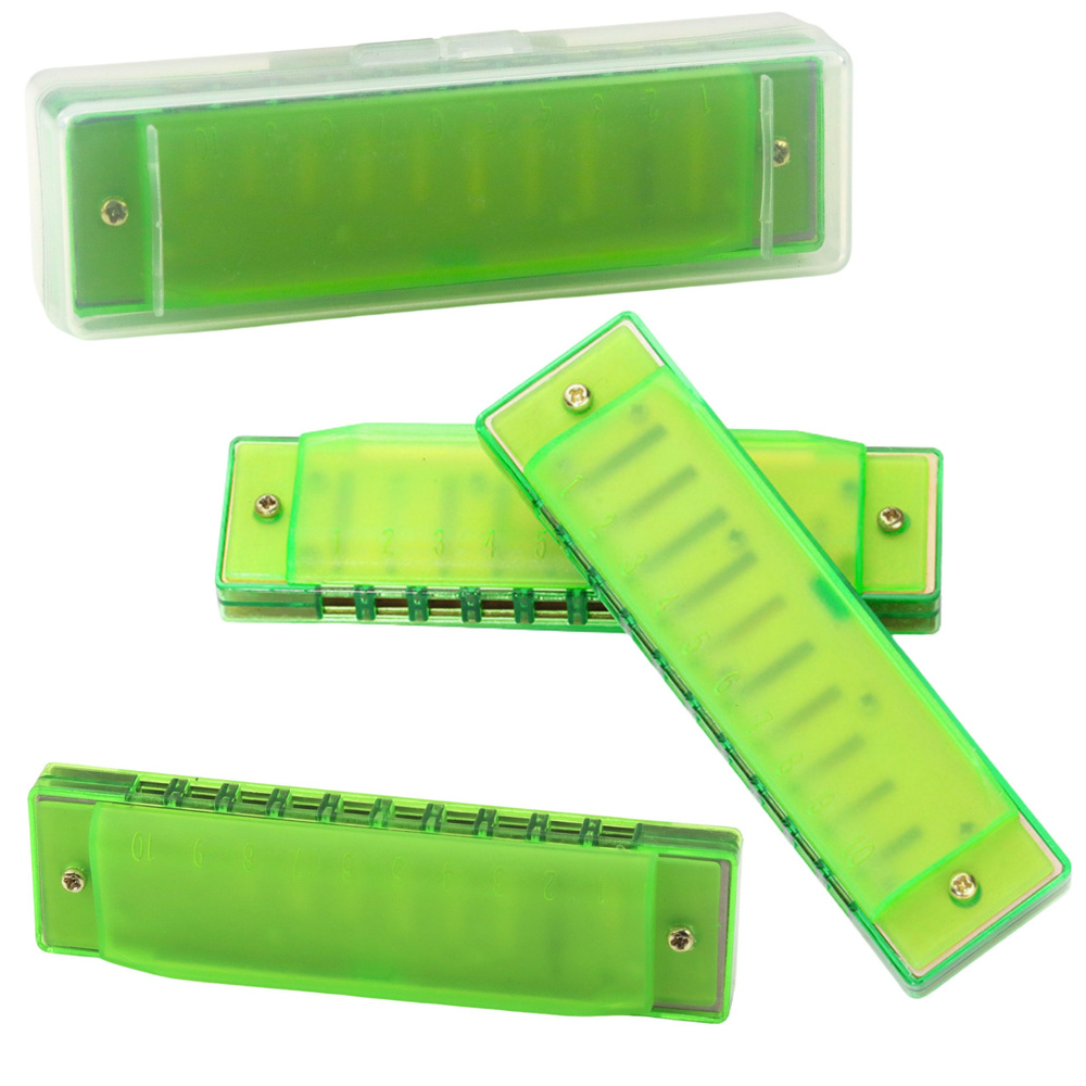 10-Hole Harmonica for Beginners, Green Case