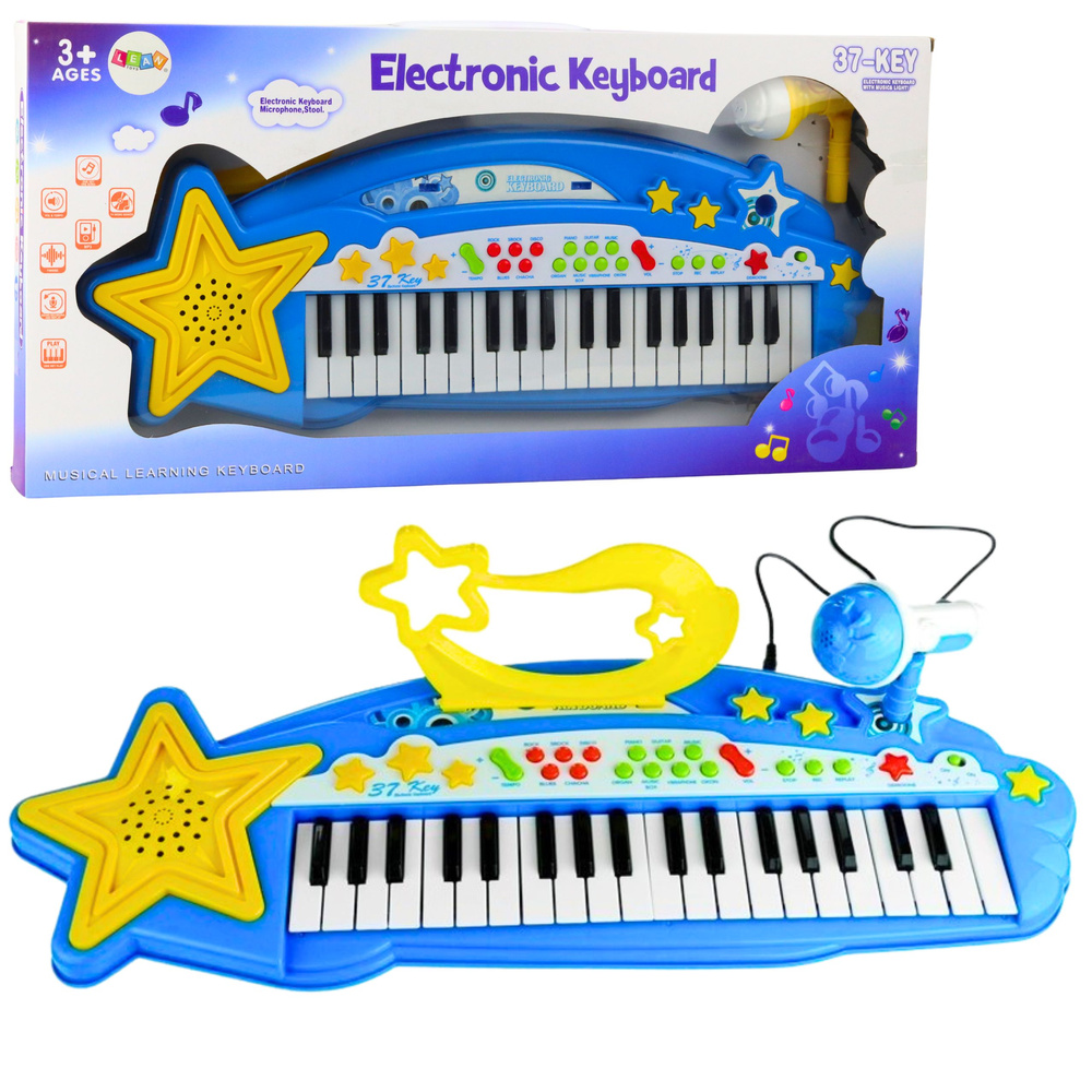 Big Keyboard with MP3 37 Keys with Microphone Blue
