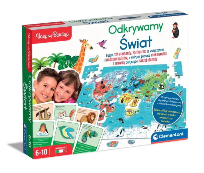 Educational Game Puzzle & Quizzes: Animals Discover the World Play and Learn Polish Language Clementoni 50779