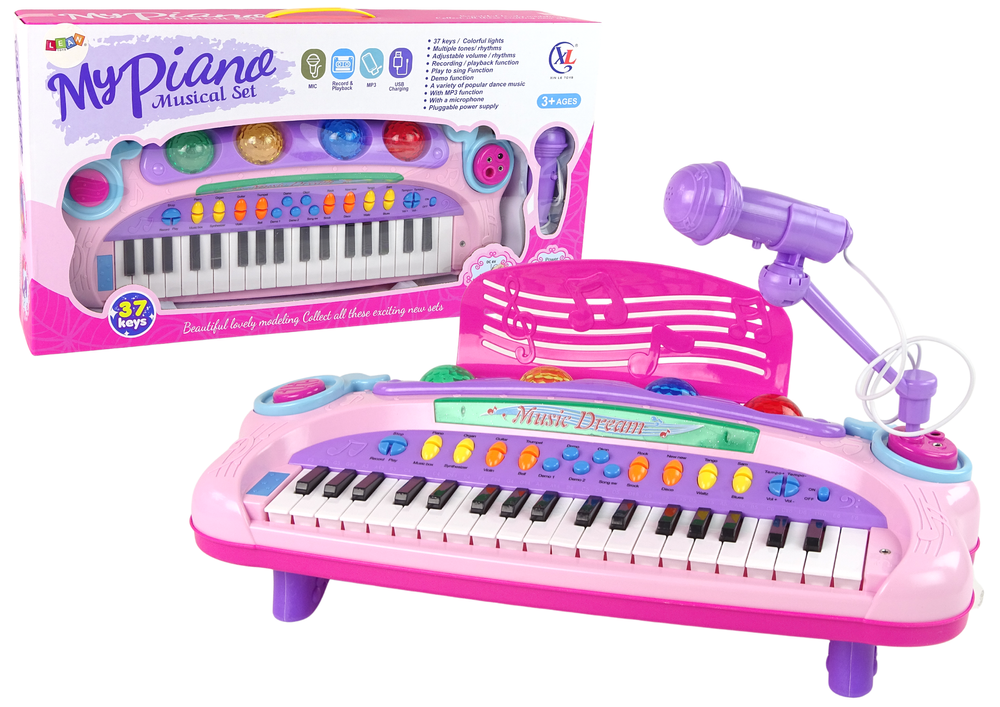 Pink Multifunctional Interactive Big Musical Baby Piano Microphone MP3
