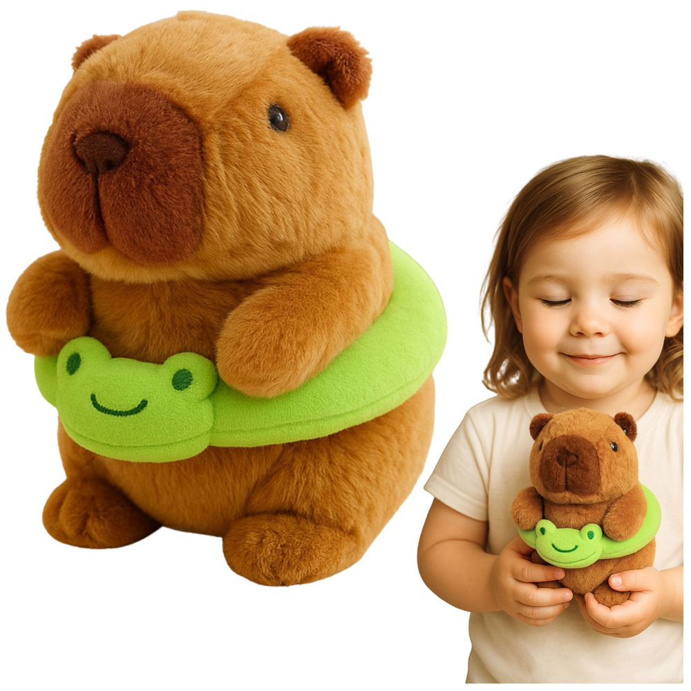 Plush Capybara Green Lifebuoy with Frog Brown 20cm