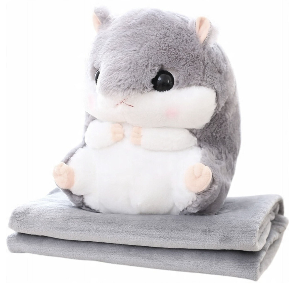 Plush Hamster Hand Warmer Blanket 190 x 100 cm 3in1 Gray 35cm