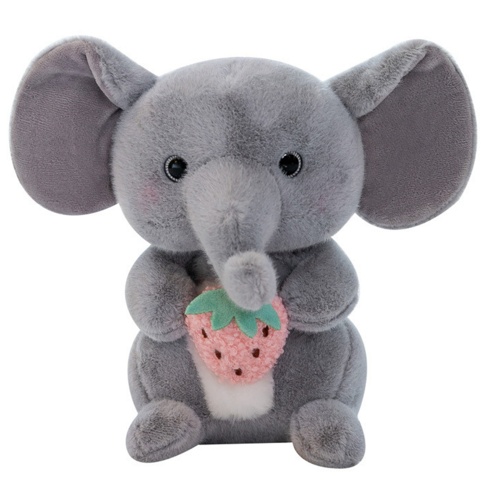 Plush Mascot Cuddly Toy Elephant With Strawberry Gray 23cm