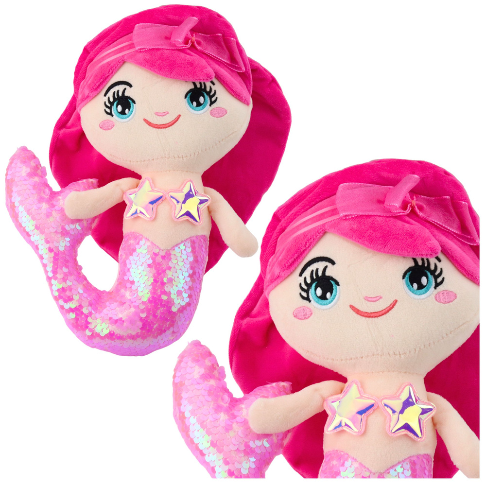 Plush Mermaid Cuddly Toy Tail Sequin Light Pink 28cm