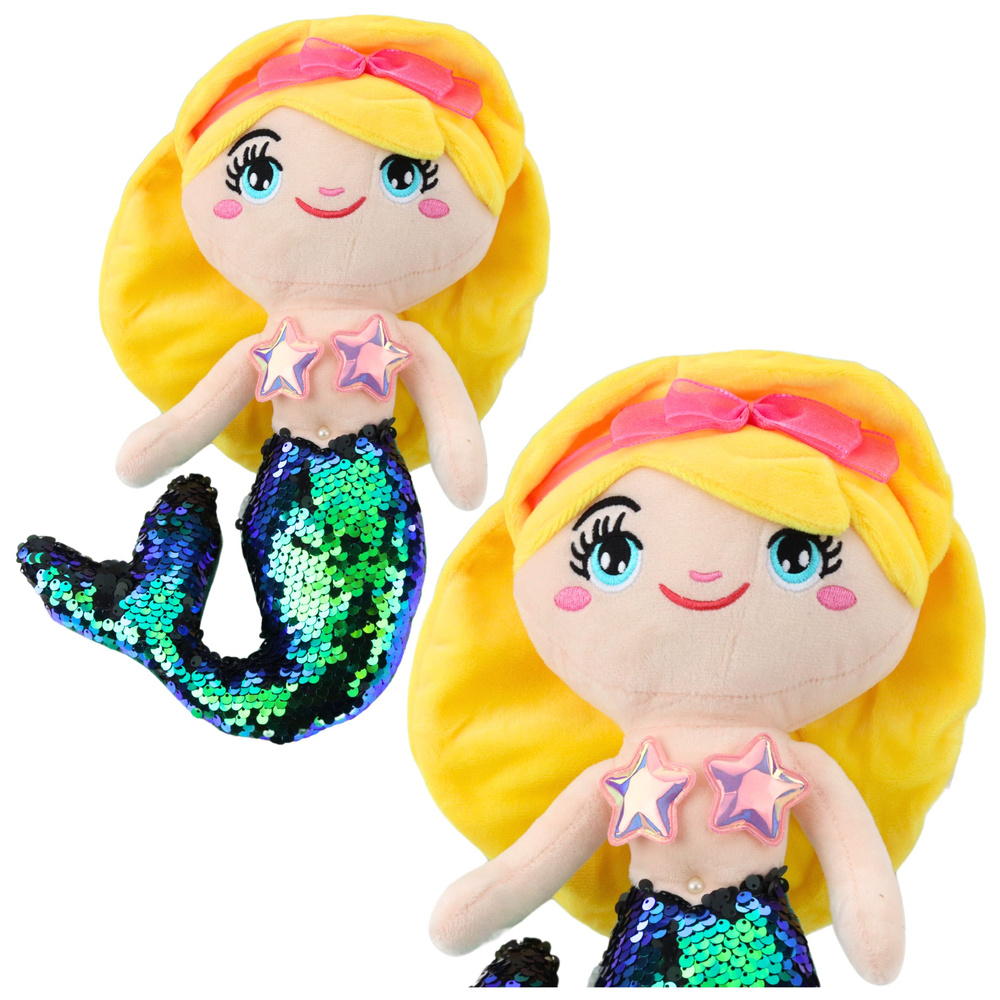 Plush Mermaid Cuddly Toy Tail Sequins Green 30cm
