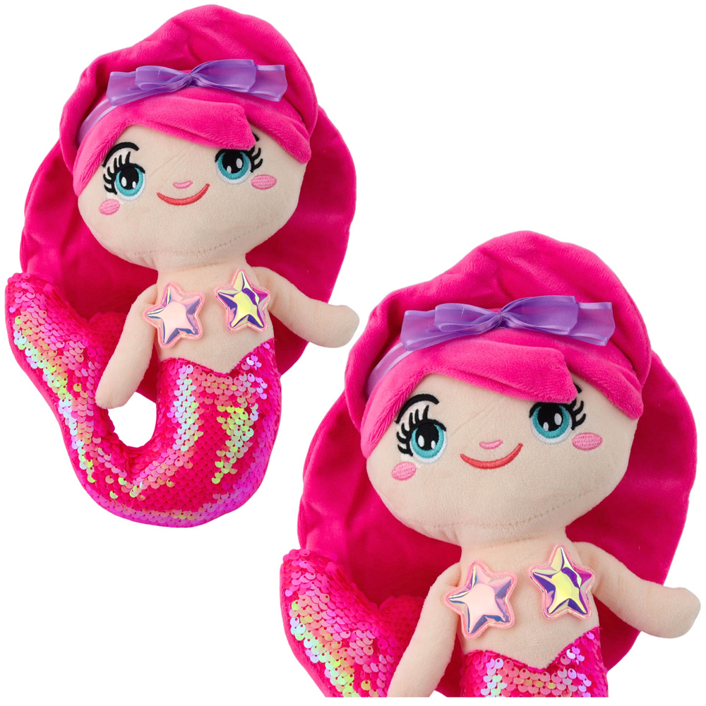 Plush Mermaid Cuddly Toy Tail Sequins Intense Pink 28cm
