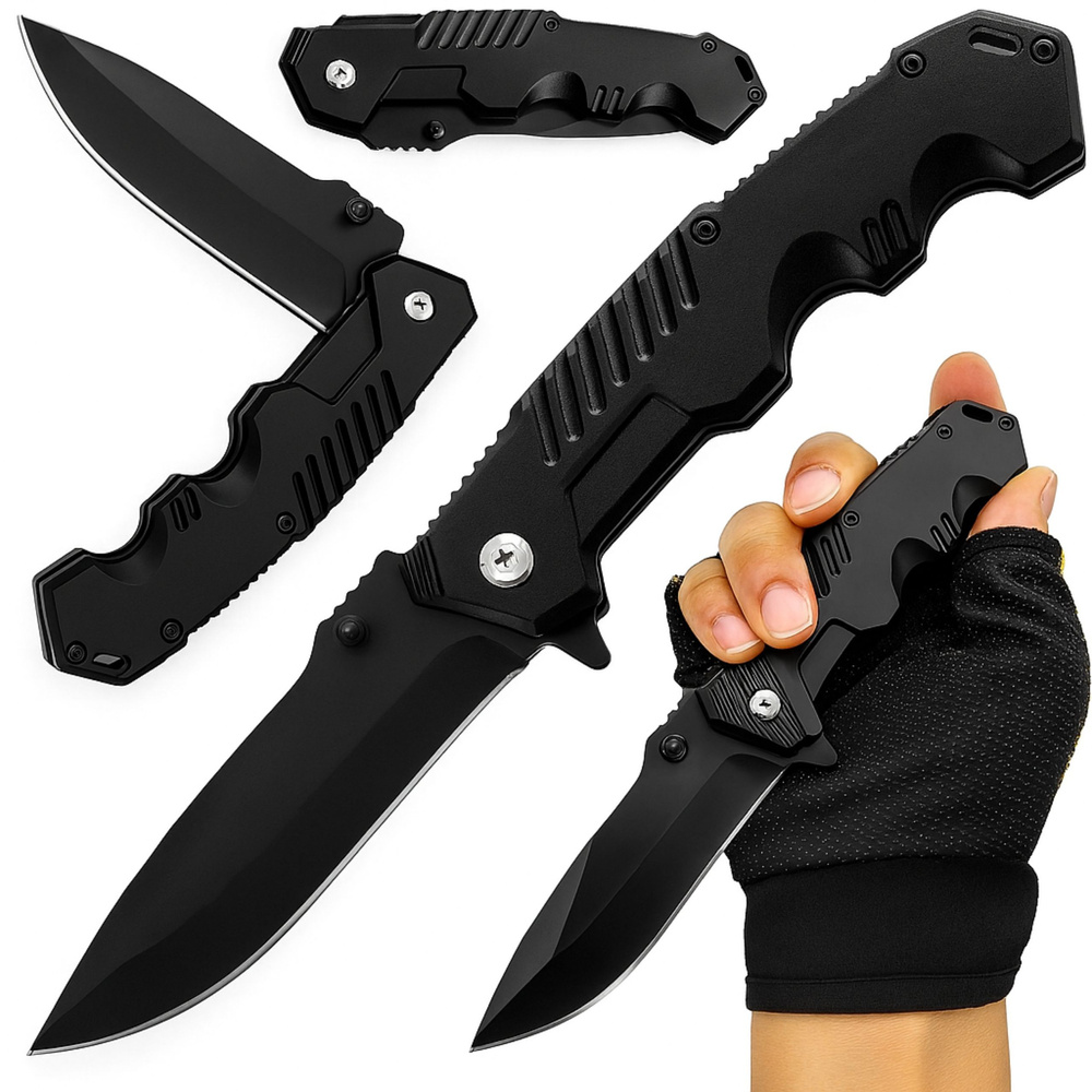 Survival Tactical Hunting Folding Knife Liner Lock Steel Black