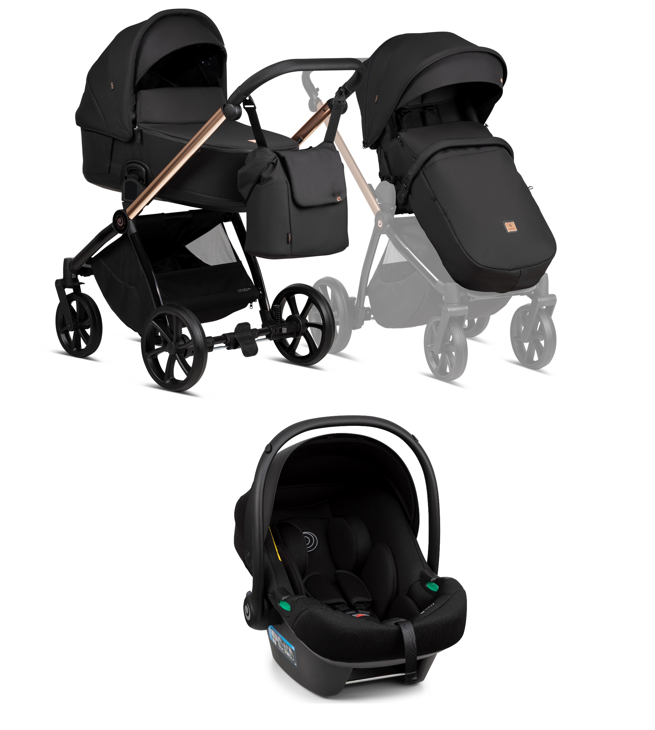 Tutis Mio 3+ BLACK EDITION Rose Gold 292 Bērnu rati 3in1