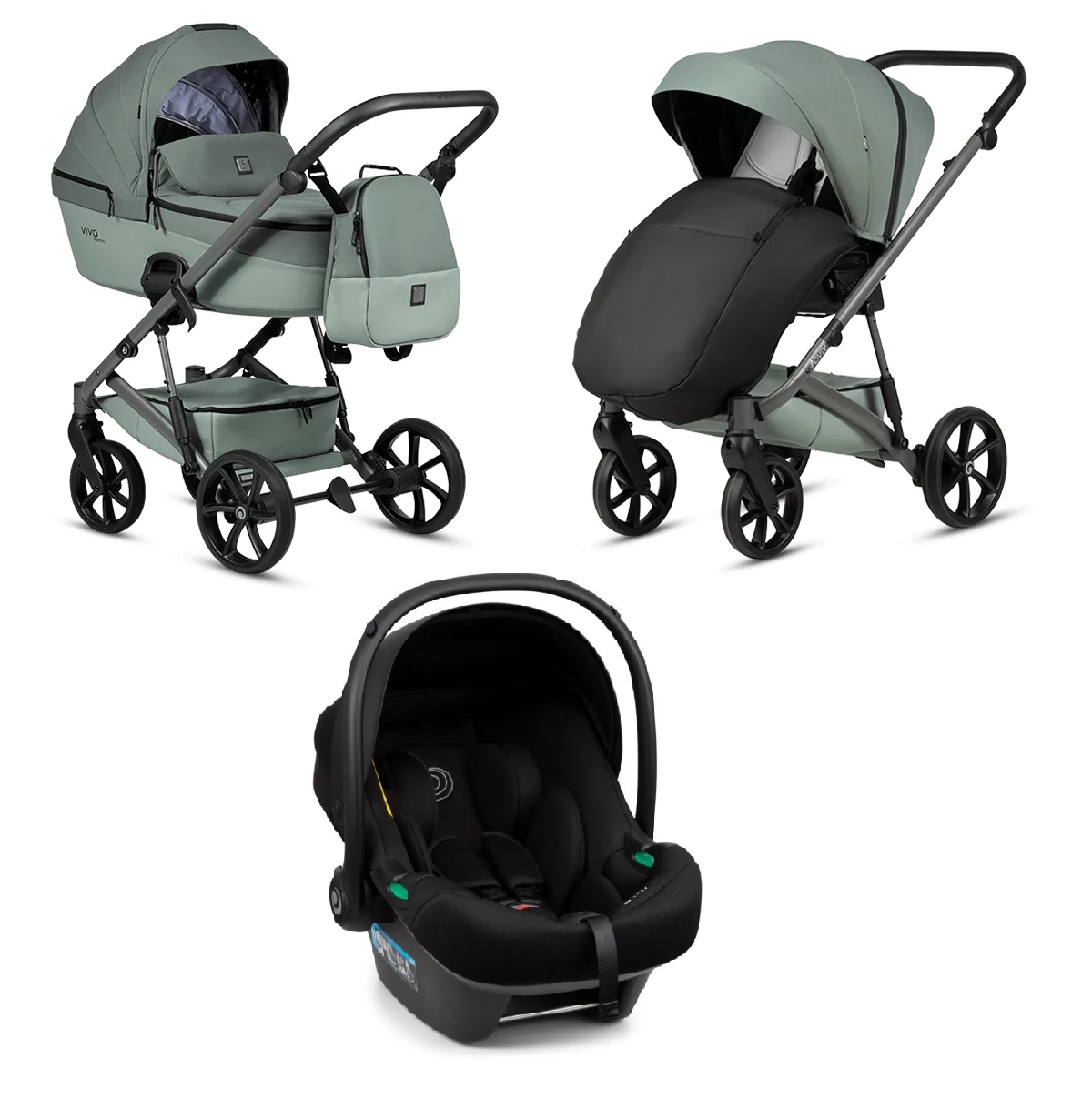 Tutis VIVA6+ ESSENTIAL Sage 039 Bērnu rati 3in1