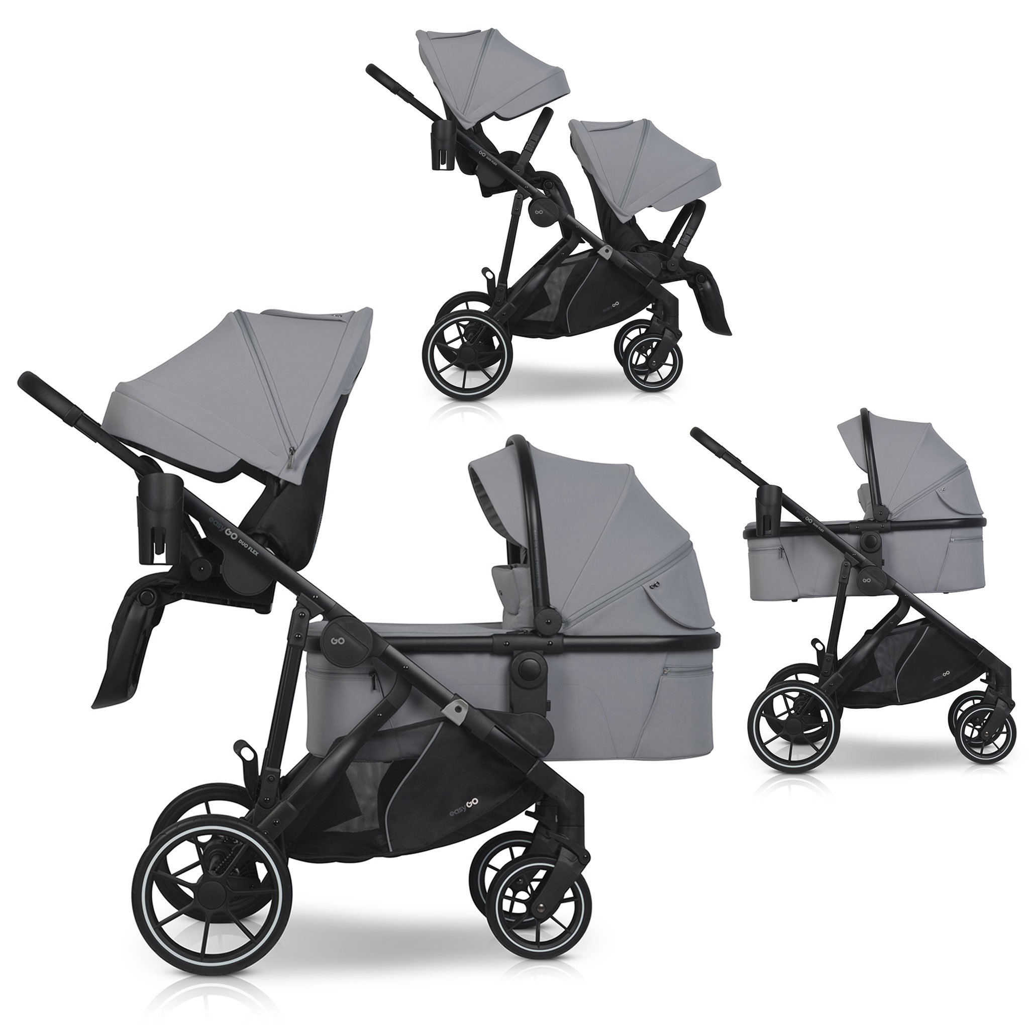 Wózek dziecięcy EasyGo Duoflex Cloudy Gray 2 siedziska 1 gondola