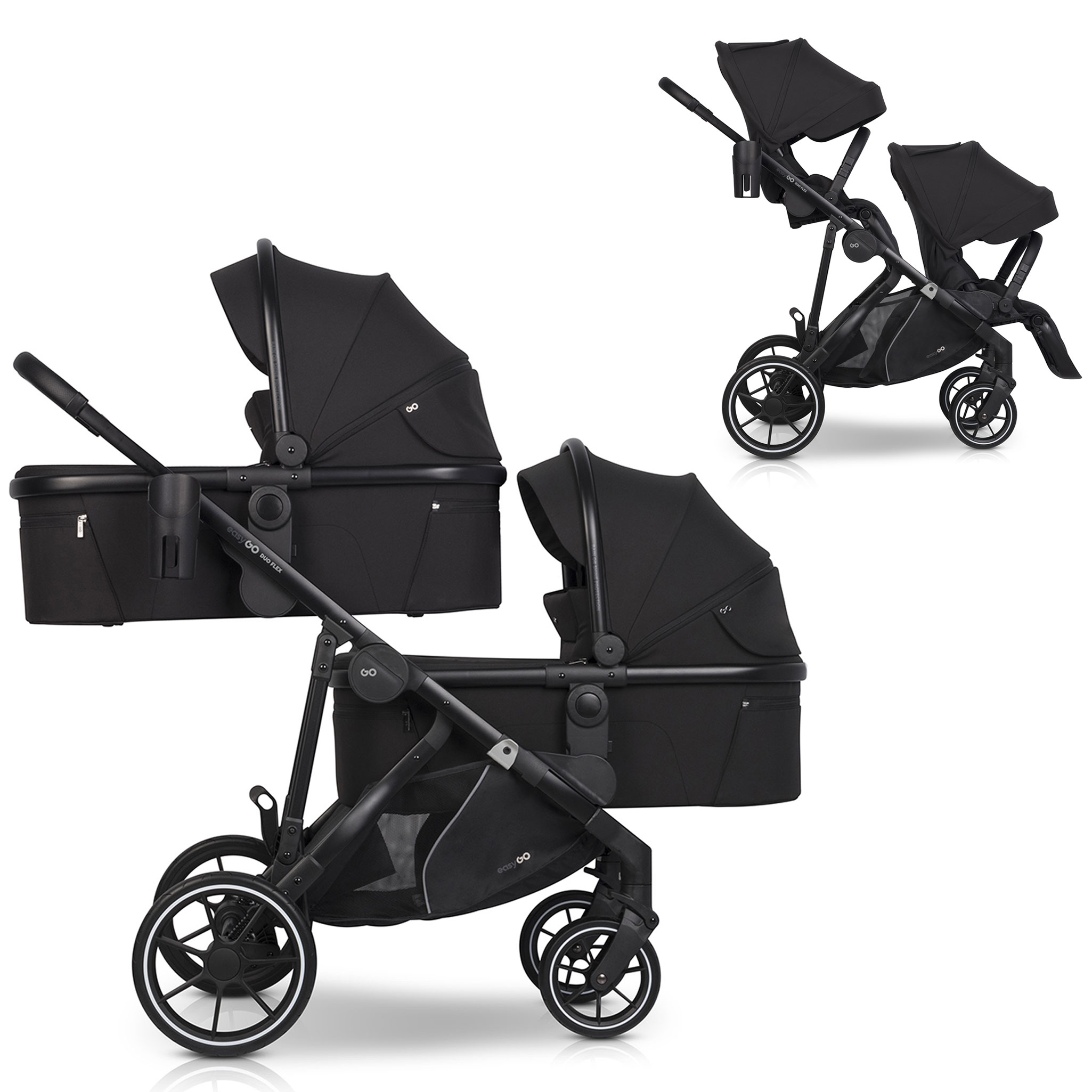 Wózek dziecięcy Easygo Duoflex Ebony Black 2 siedziska 2 gondole