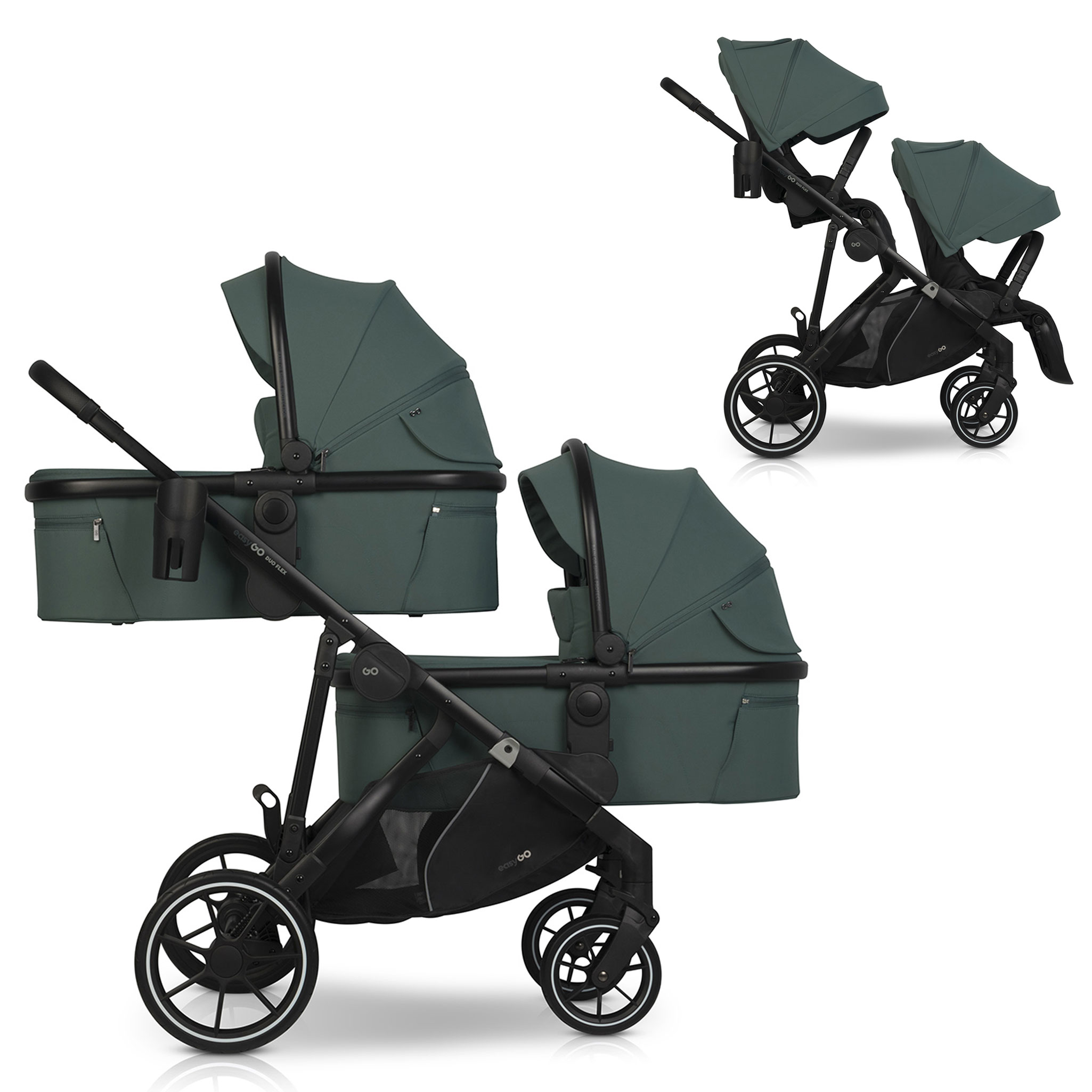 Wózek dziecięcy EasyGo Duoflex Sage Green 2 siedziska 2 gondole