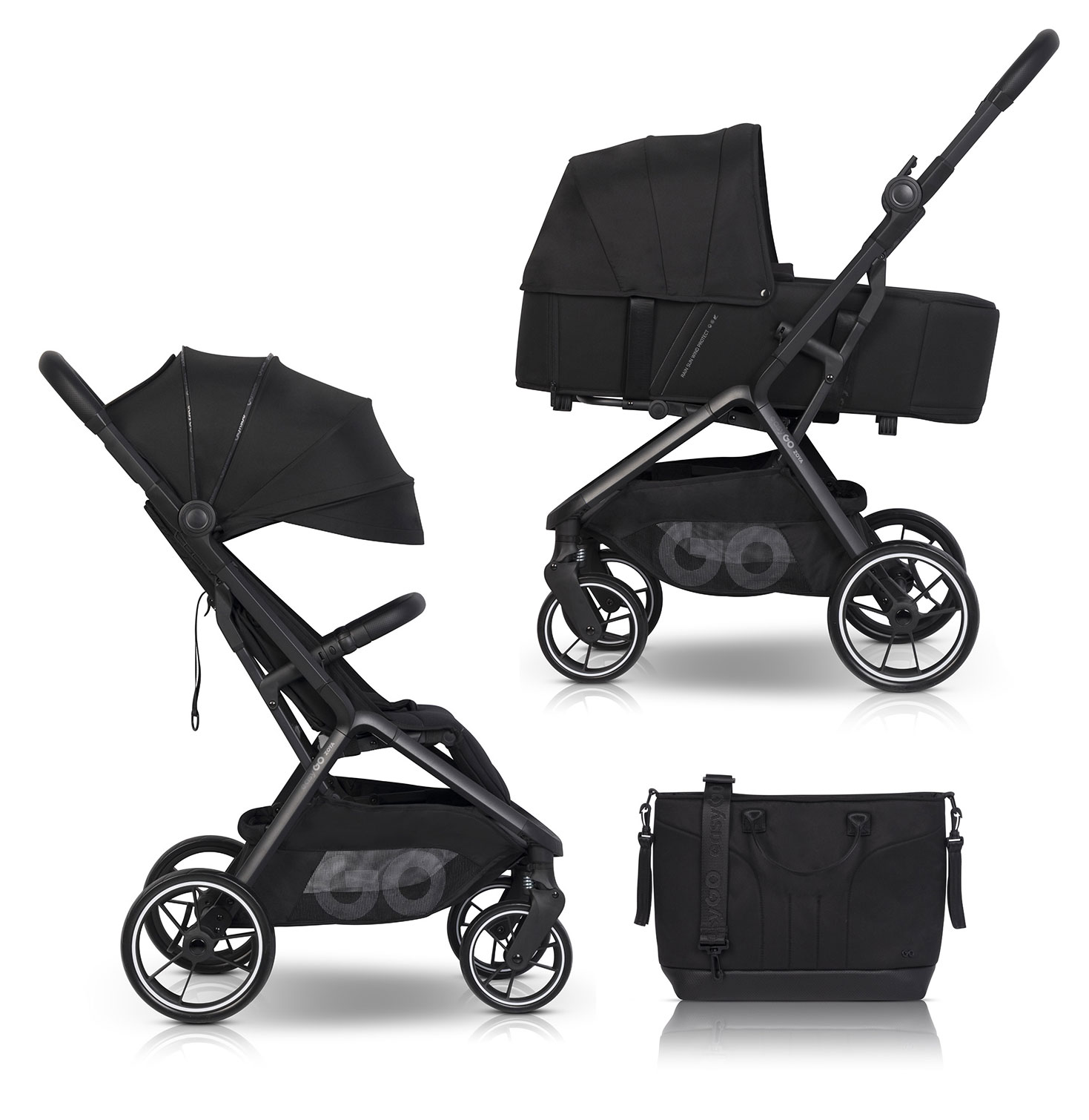 Wózek dziecięcy EasyGo Zoya 2w1 z torbą Ebony Black