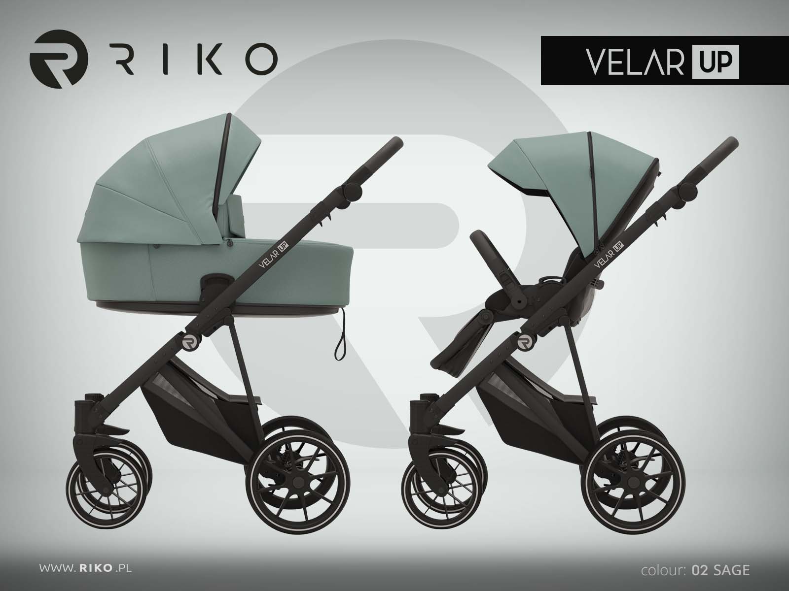 Riko Velar Up 02 Sage Bērnu rati 2in1
