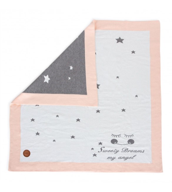 Вязаное хлопковое одеяло Ceba Baby STARS PEACH 90x90 cm 812